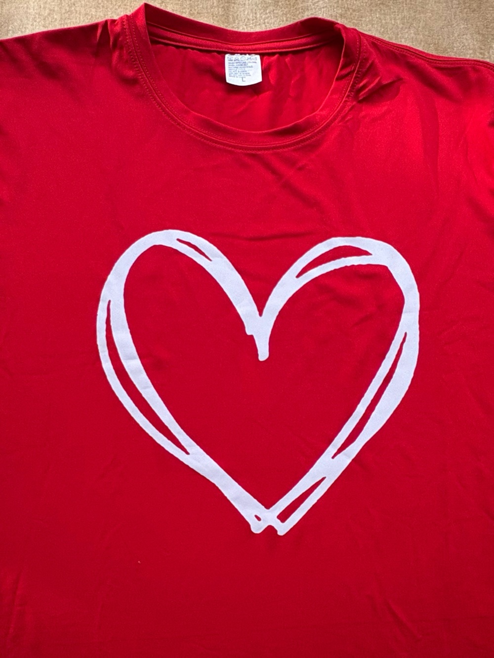 Women’s Red Short-Sleeve Tee with White Heart Graphic - Picture 2 of 9